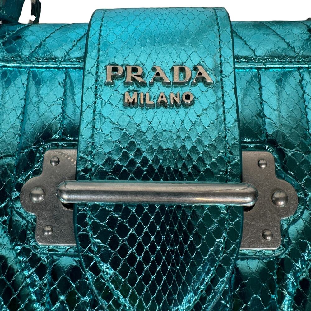 Prada Metallic Snakeskin Bag Cahier Shoulder/Crossbody Ayers Impunture Aqua SHW - Picture 10 of 16